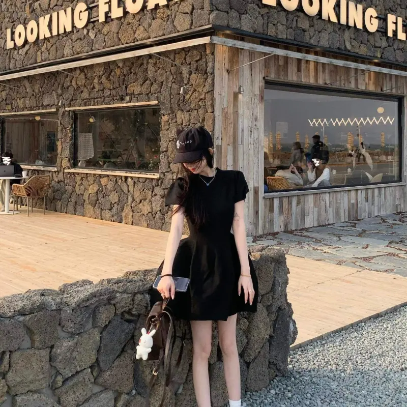 YGPRW Short Sleeved Dress Women's Black-3