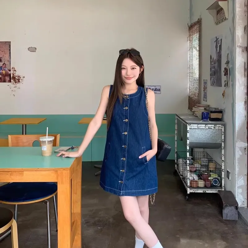 YGPRW Sleeveless Dresses Women's Dark Blue-5