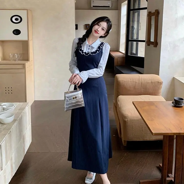 YGPRW Long Sleeved Dress Women's Navy Blue-4