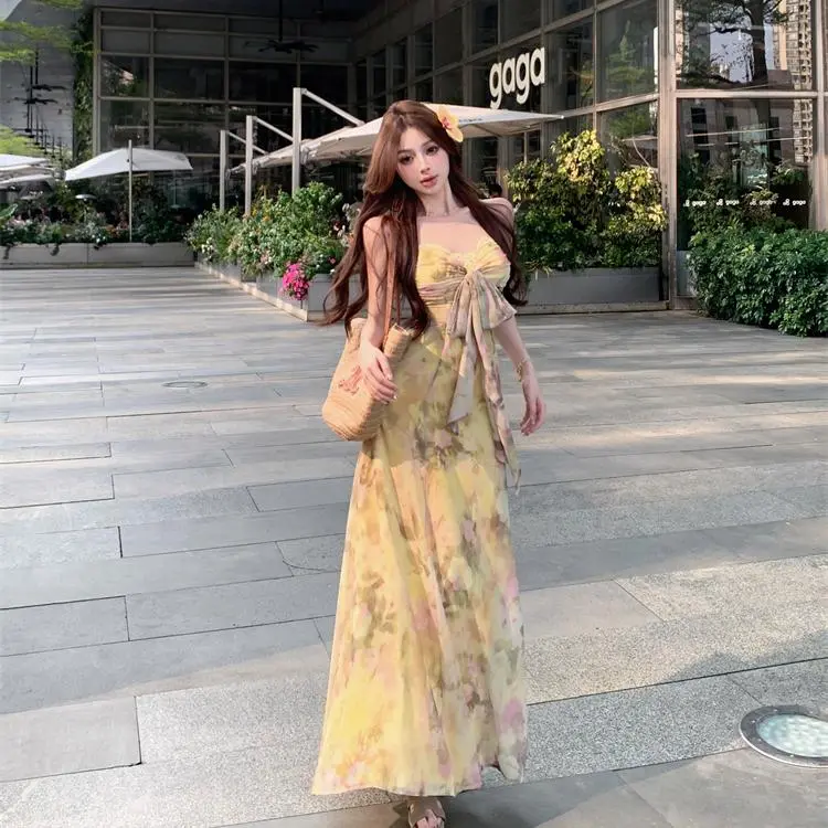 YGPRW Slip Dresses Women's Yellow-4