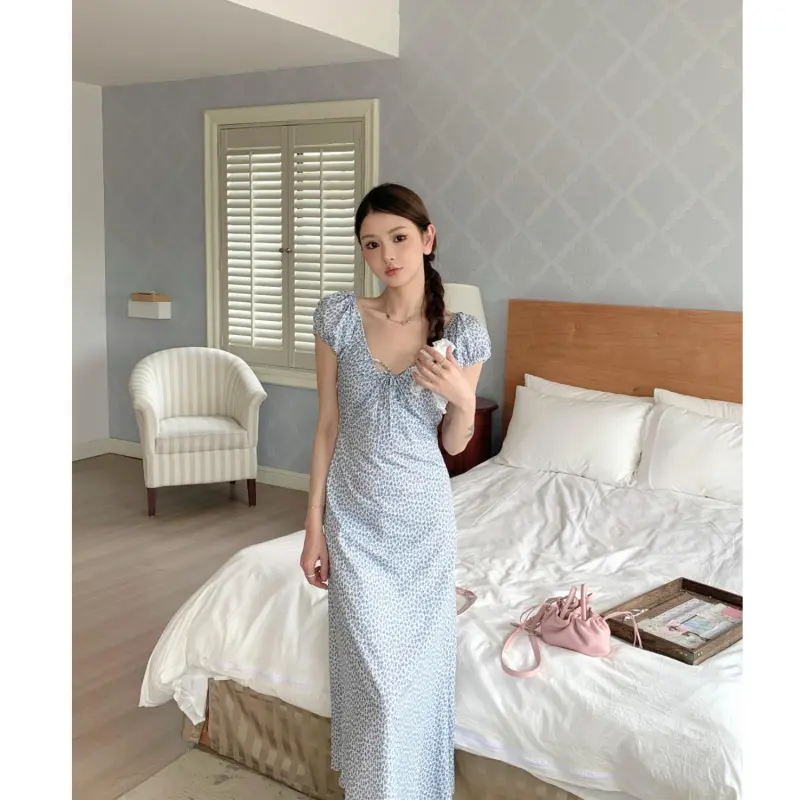 YGPRW Short Sleeved Dress Women's Light Blue-5