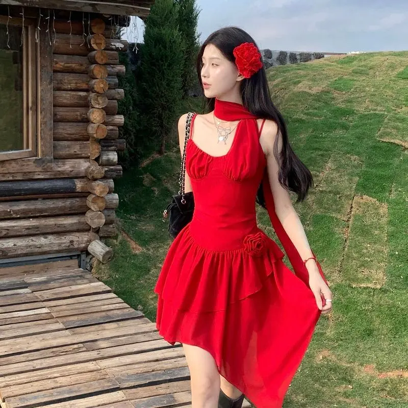 YGPRW Slip Dresses Women's Red-4
