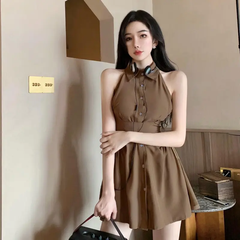 YGPRW Sleeveless Dresses Women's Coffee-6