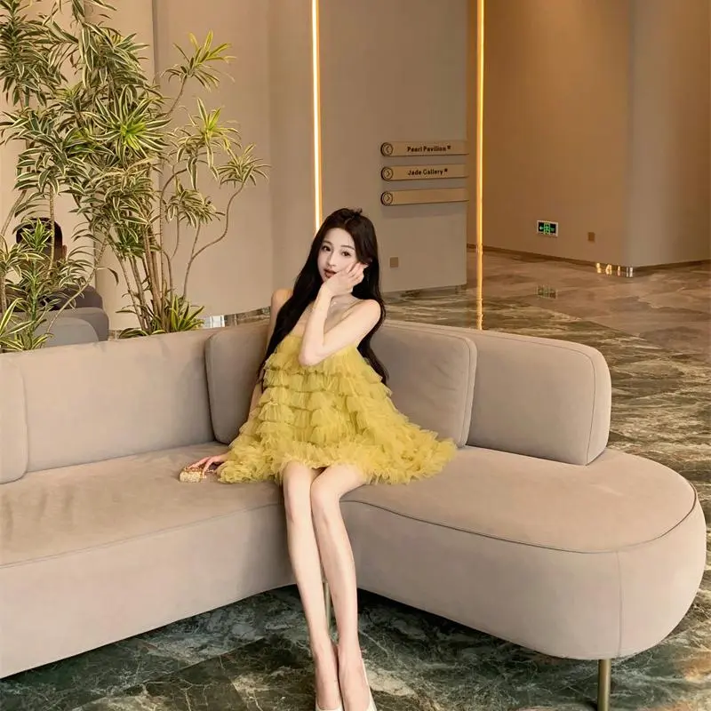 YGPRW Slip Dresses Women's Yellow-3