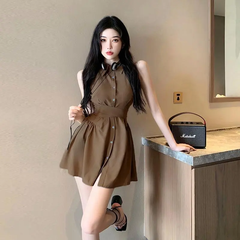 YGPRW Sleeveless Dresses Women's Coffee-3