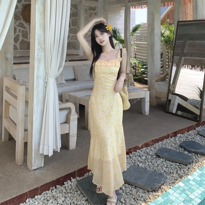 YGPRW Slip Dresses Women's Yellow-5