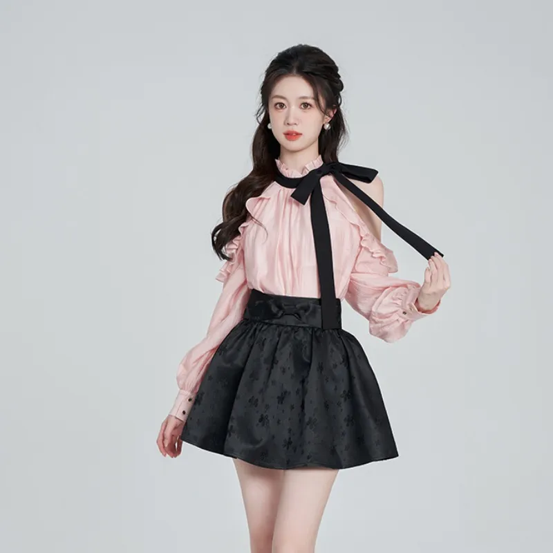 YGPRW Skirt Set Women's Pink Black-3