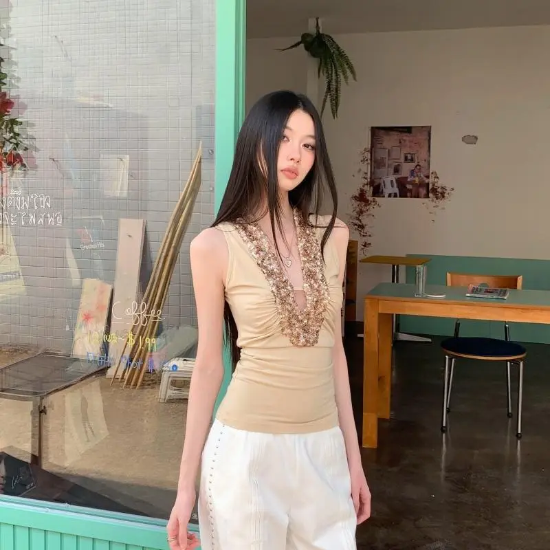 YGPRW Tank Tops Women's Apricot-5
