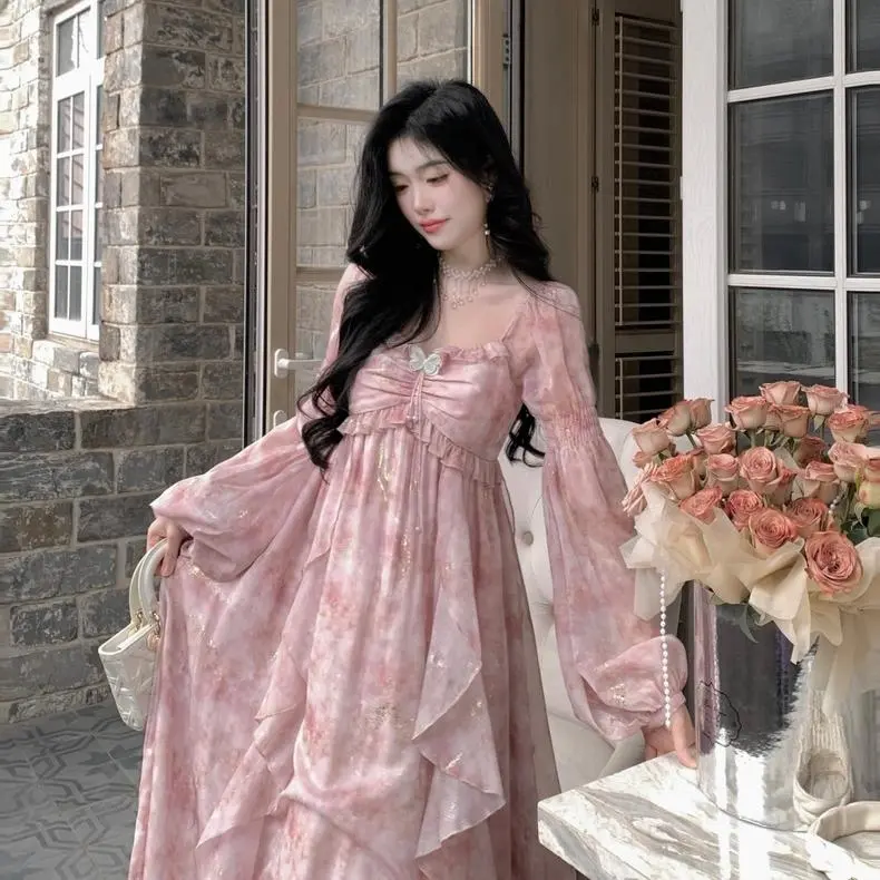 YGPRW Long Sleeved Dress Women's Pink-4