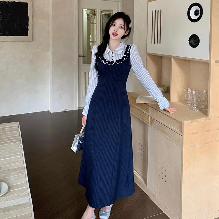 YGPRW Long Sleeved Dress Women's Navy Blue-5