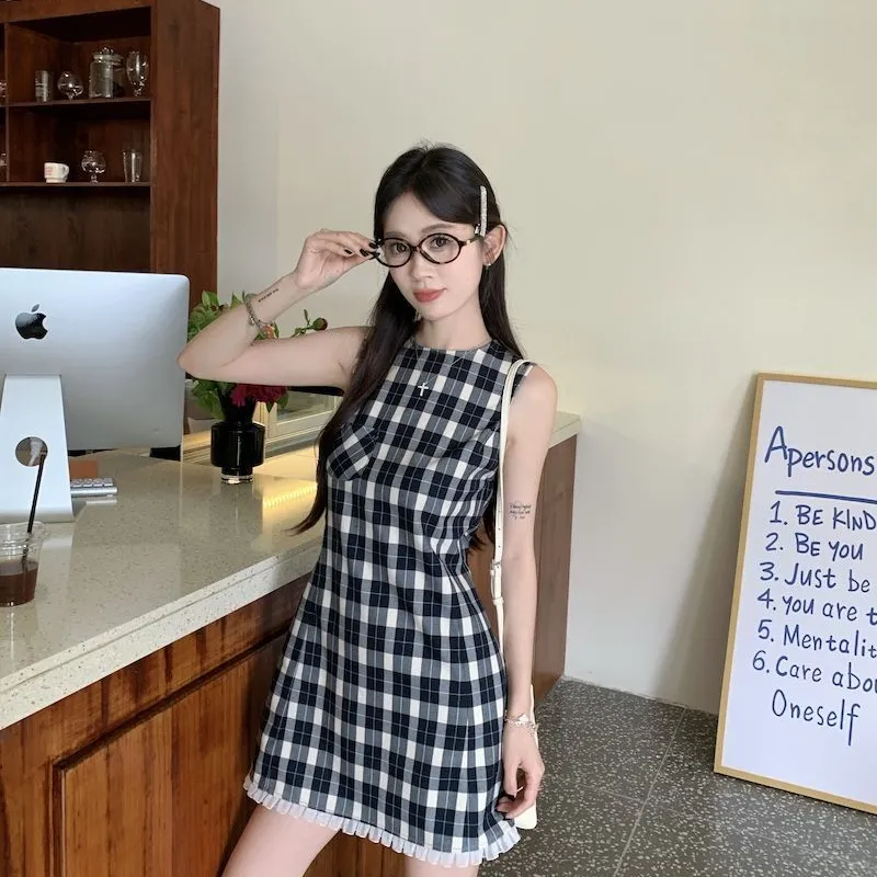YGPRW Sleeveless Dresses Women's Plaid-5
