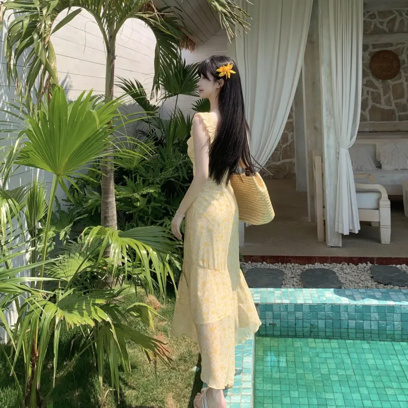 YGPRW Slip Dresses Women's Yellow-6