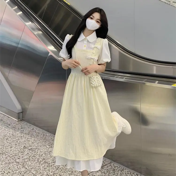 YGPRW Short Sleeved Dress Women's Yellow-2