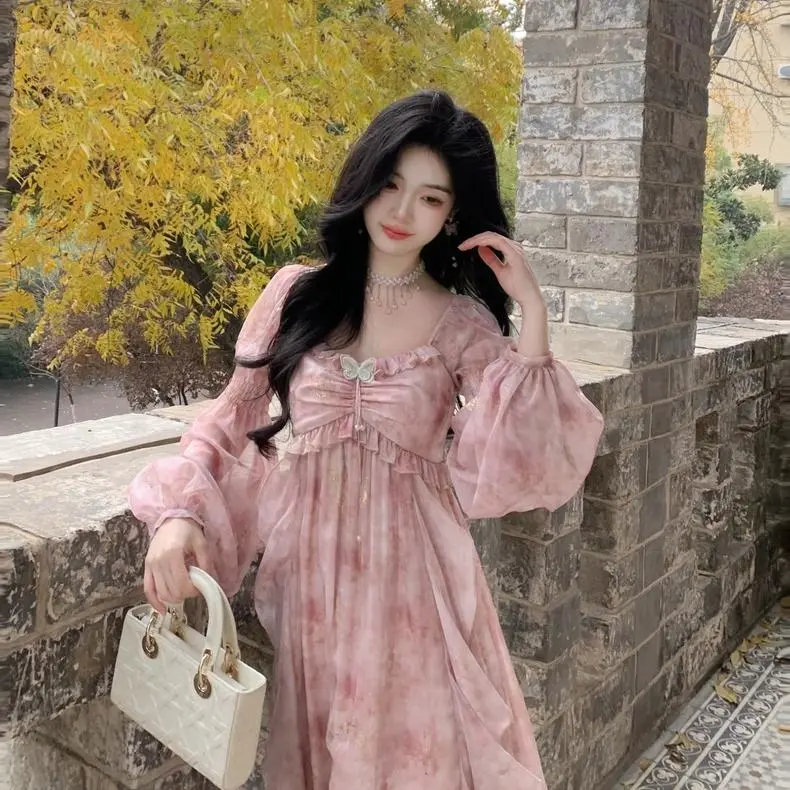 YGPRW Long Sleeved Dress Women's Pink-6