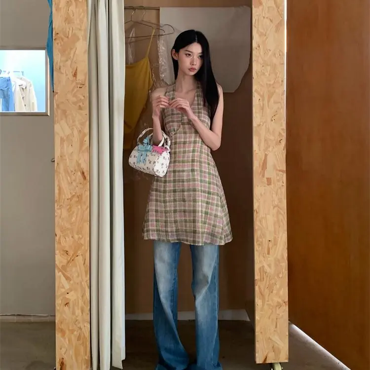 YGPRW Sleeveless Dress Women's Pink Plaid-3