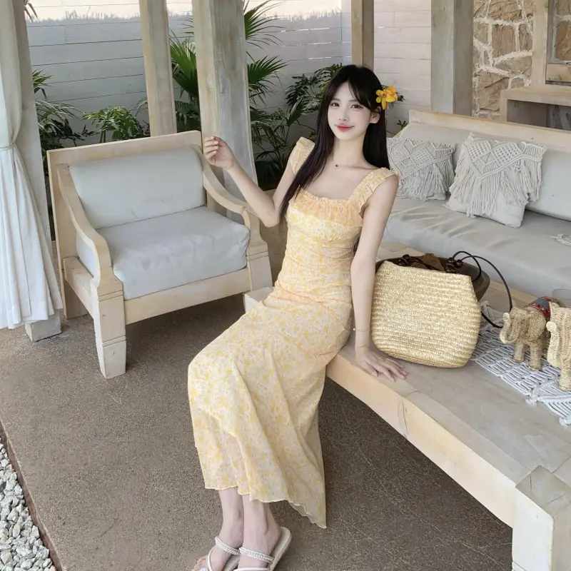 YGPRW Slip Dresses Women's Yellow-4