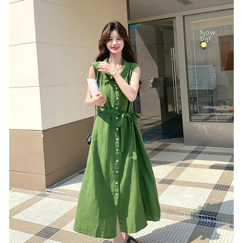 YGPRW Sleeveless Dresses Women's Green-3