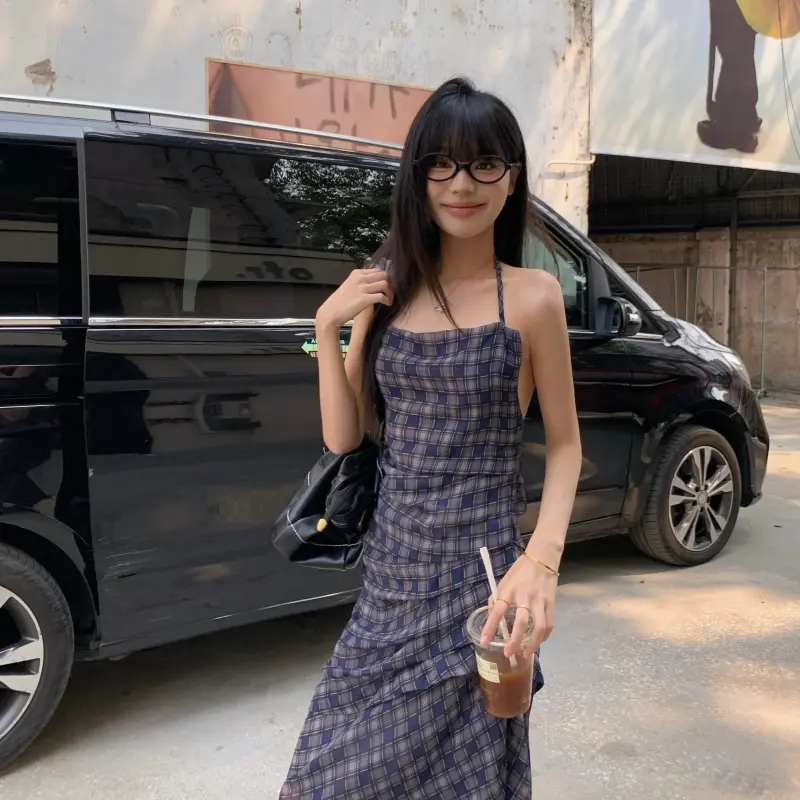 YGPRW Slip Dresses Women's Blue Purple Plaid-7