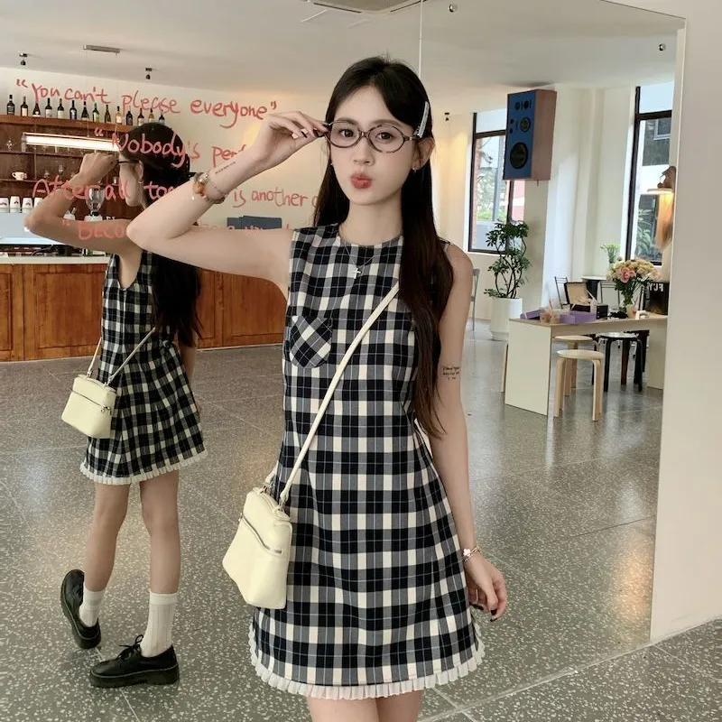 YGPRW Sleeveless Dresses Women's Plaid-3