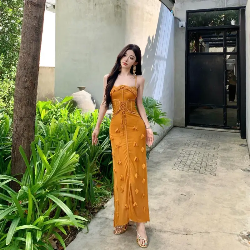 YGPRW Slip Dresses Women's Orange-3