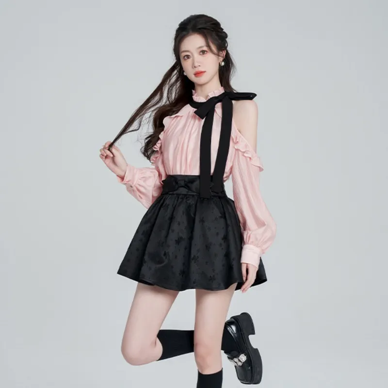 YGPRW Skirt Set Women's Pink Black-4