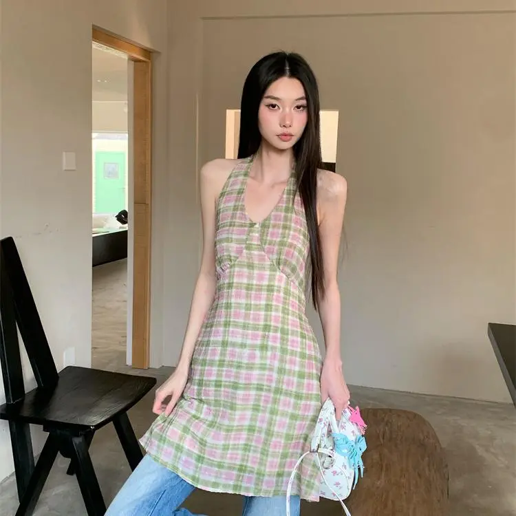 YGPRW Sleeveless Dress Women's Pink Plaid-2