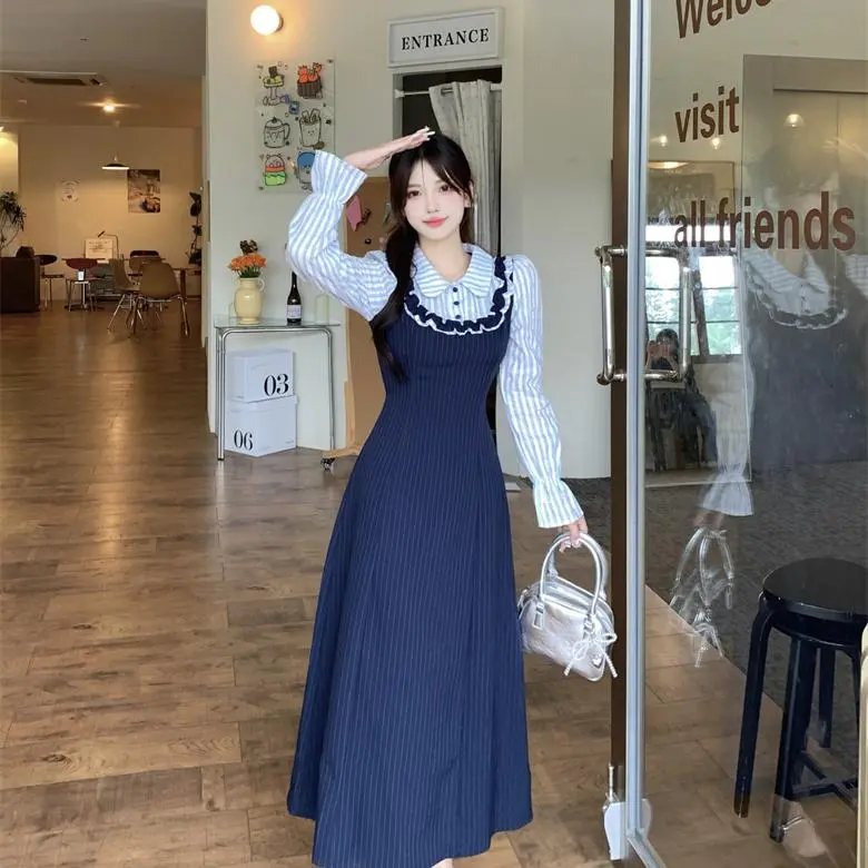 YGPRW Long Sleeved Dress Women's Navy Blue-3