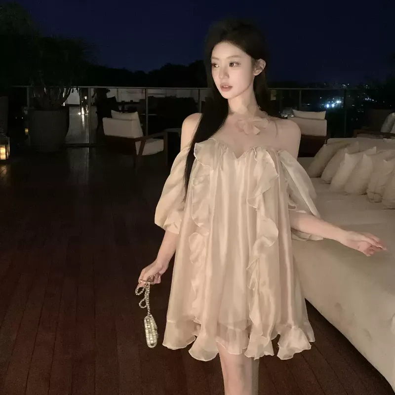 YGPRW Short Sleeved Dress Women's Champagne-4