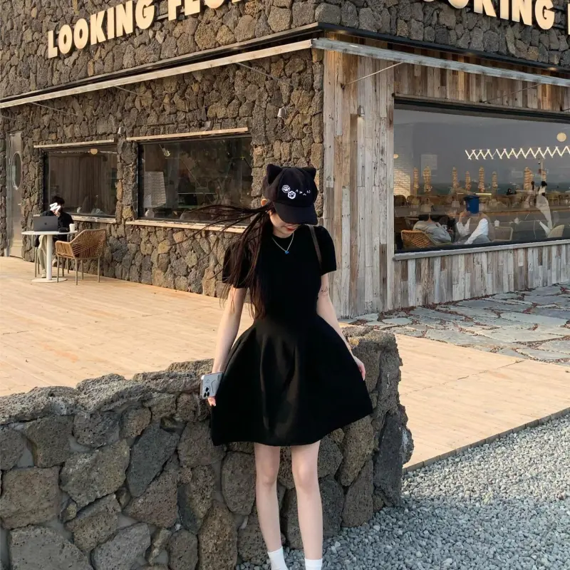 YGPRW Short Sleeved Dress Women's Black-2