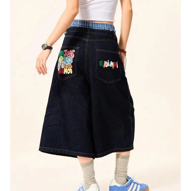 YGPRW Denim Shorts Women's Dark Blue-3