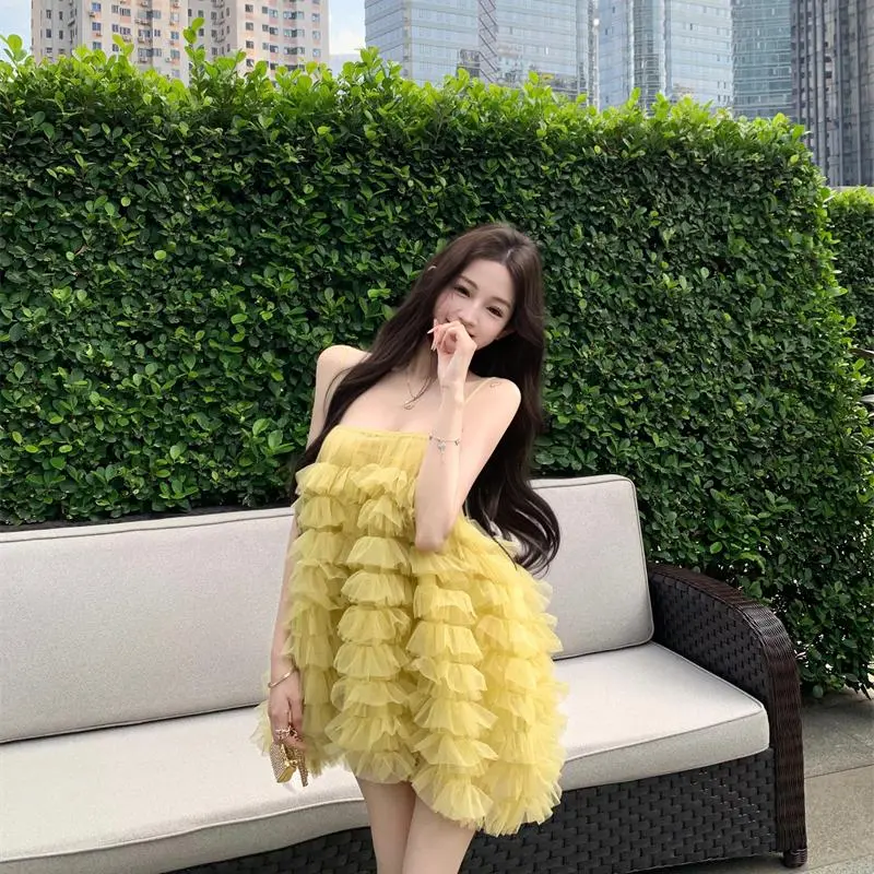 YGPRW Slip Dresses Women's Yellow-4