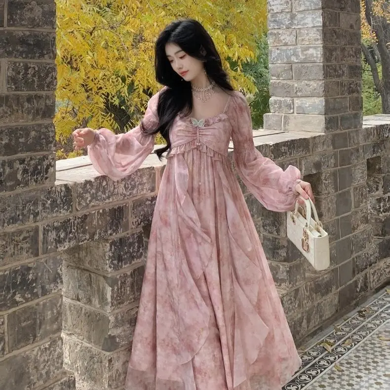 YGPRW Long Sleeved Dress Women's Pink-5