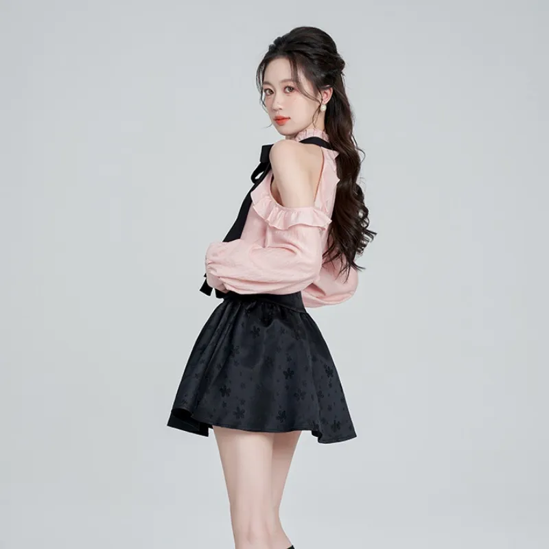 YGPRW Skirt Set Women's Pink Black-5