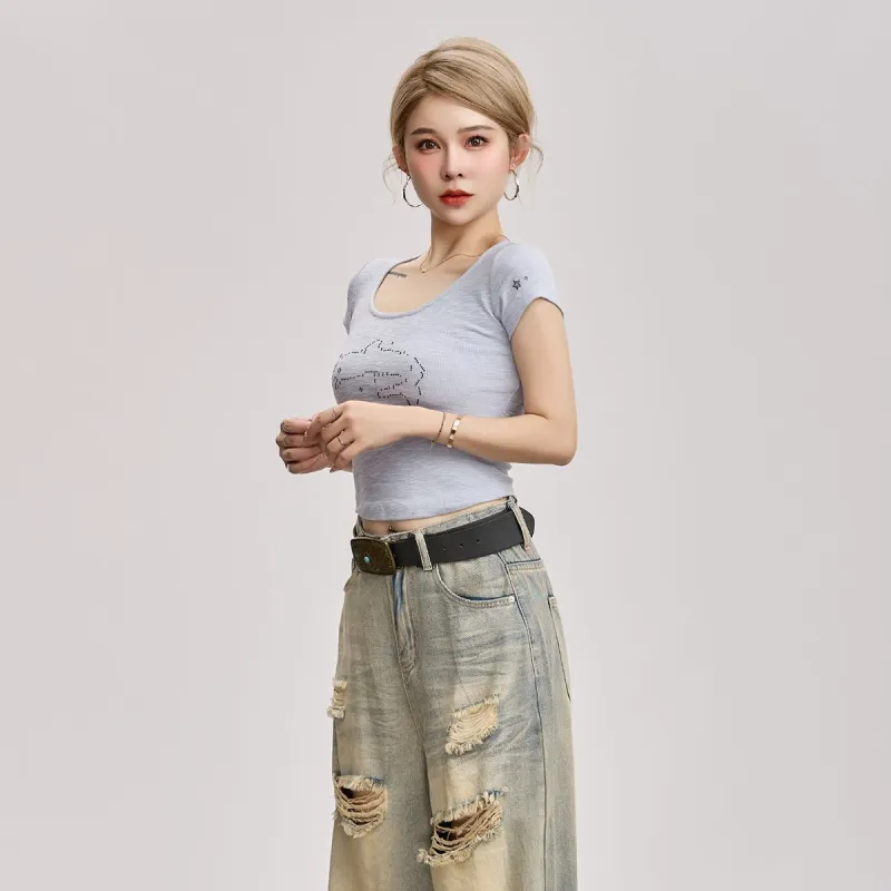 YGPRW T-Shirts Women's Gray Blue-6
