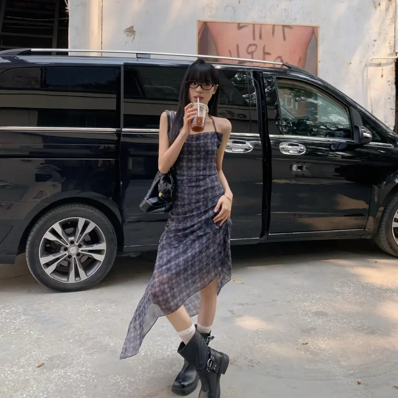 YGPRW Slip Dresses Women's Blue Purple Plaid-6