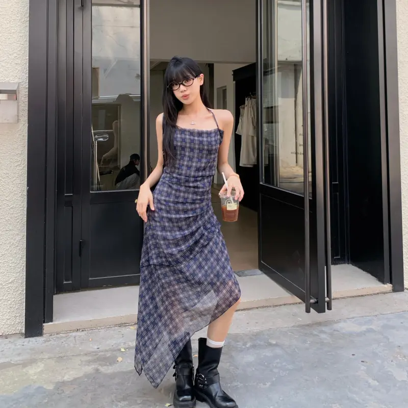 YGPRW Slip Dresses Women's Blue Purple Plaid-5