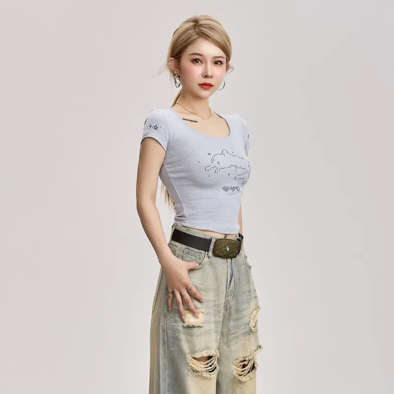 YGPRW T-Shirts Women's Gray Blue-5