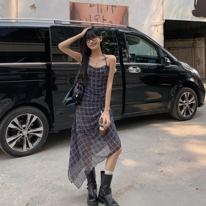 YGPRW Slip Dresses Women's Blue Purple Plaid-3