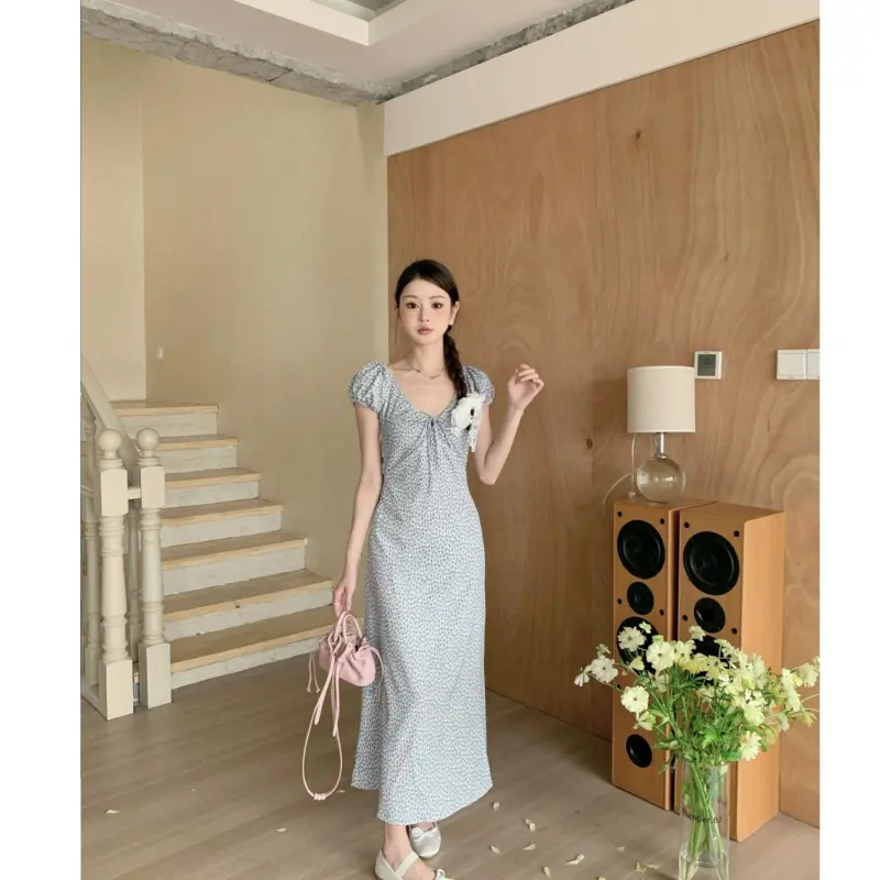 YGPRW Short Sleeved Dress Women's Light Blue-3