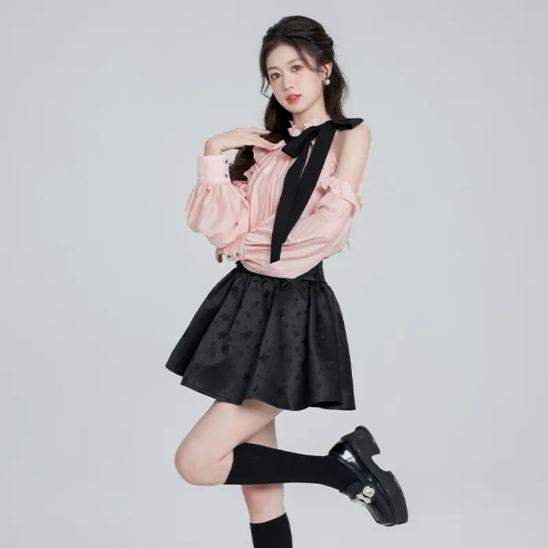 YGPRW Skirt Set Women's Pink Black-2
