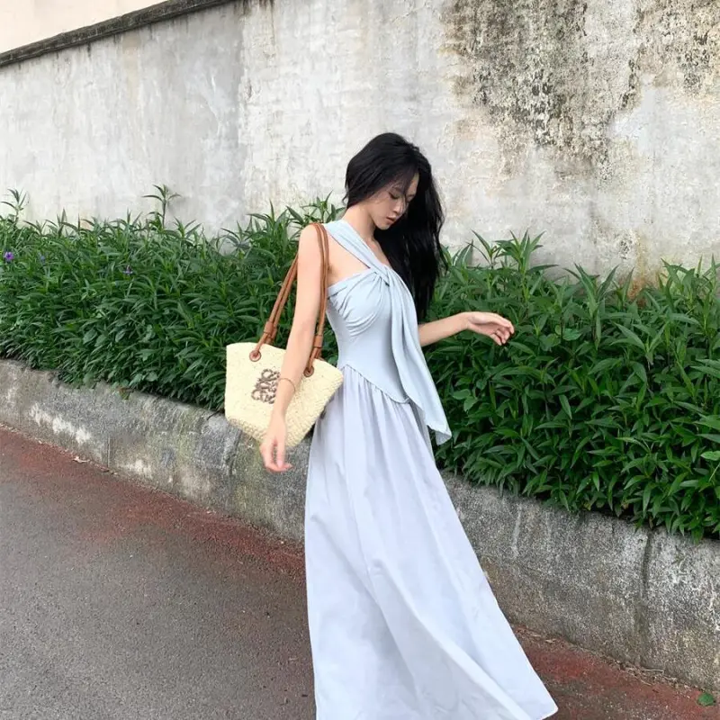 YGPRW Sleeveless Dresses Women's Gray Blue-5