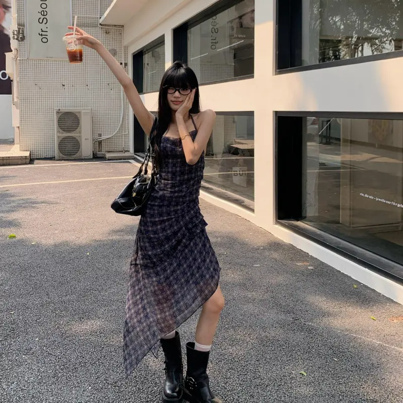 YGPRW Slip Dresses Women's Blue Purple Plaid-2