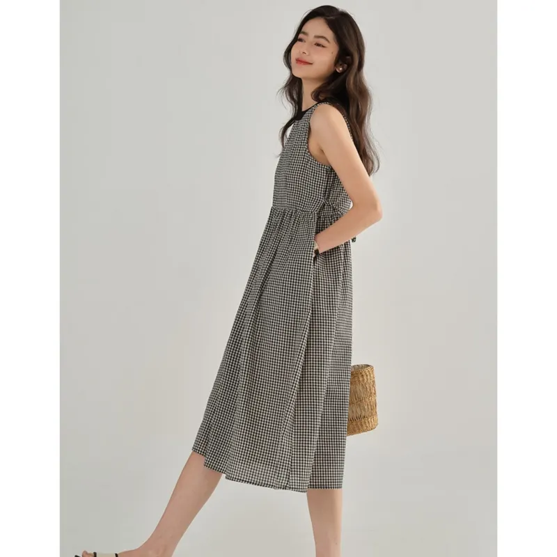 YGPRW Sleeveless Dresses Women's Plaid-3