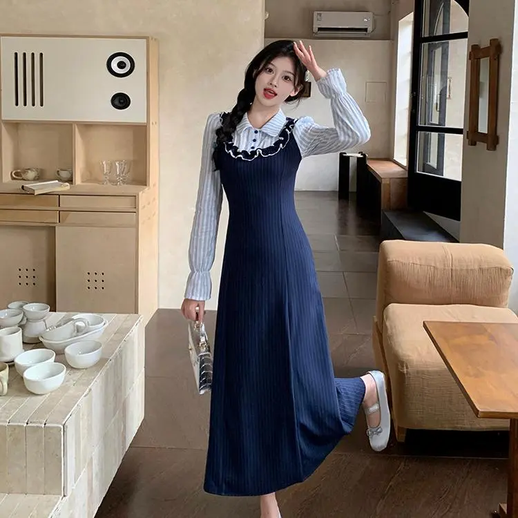 YGPRW Long Sleeved Dress Women's Navy Blue-6
