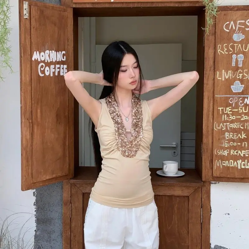 YGPRW Tank Tops Women's Apricot-6
