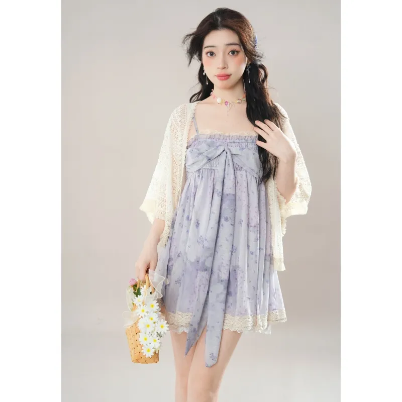 YGPRW Skirt Set Women's White Shawl Floral Short Skirt-3