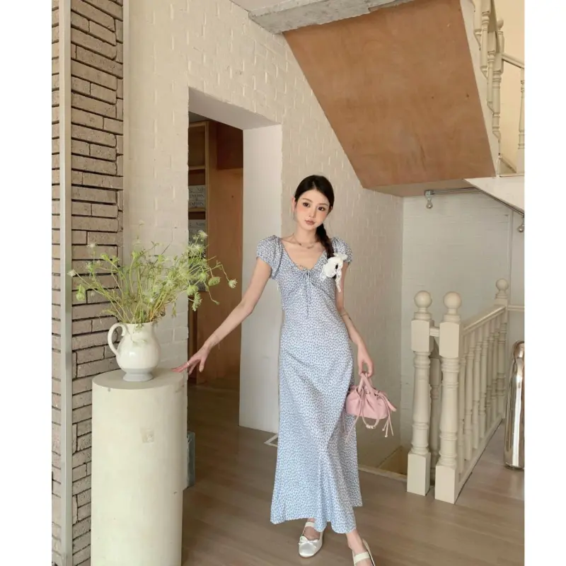 YGPRW Short Sleeved Dress Women's Light Blue-2