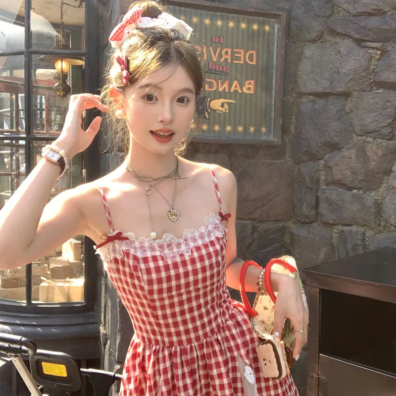 YGPRW Slip Dresses Women's Red Plaid-2