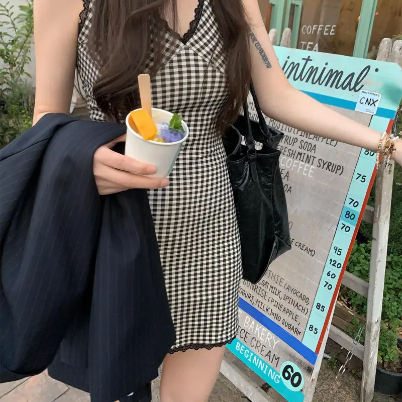 YGPRW Sleeveless Dress Women's Black Plaid-4