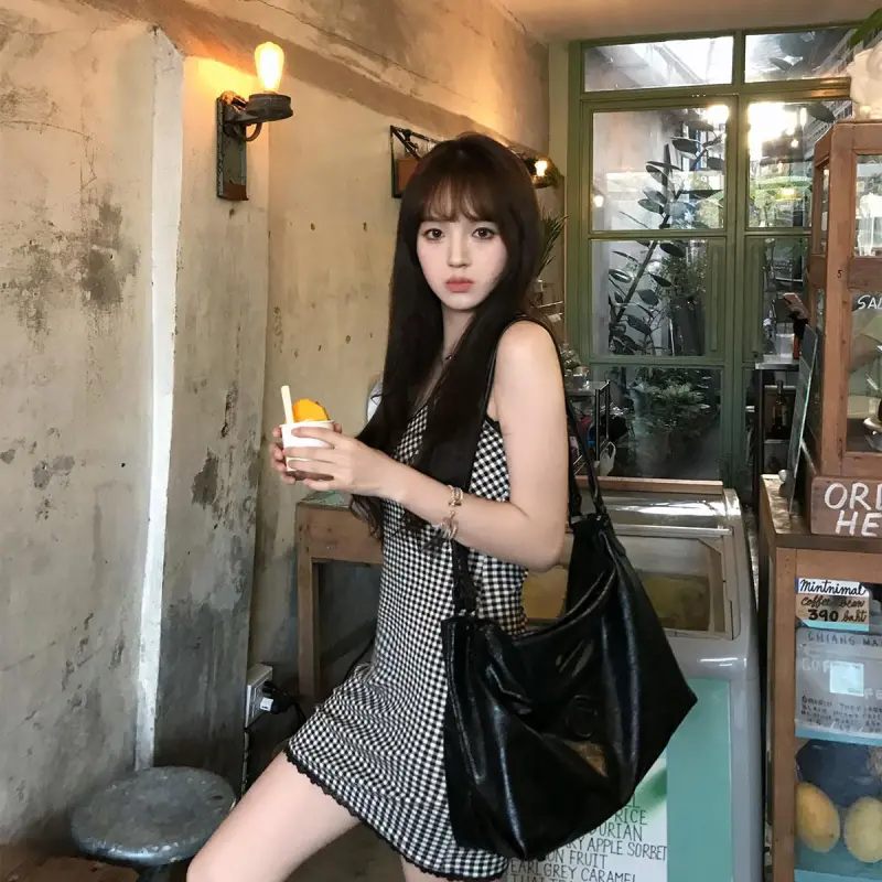 YGPRW Sleeveless Dress Women's Black Plaid-2